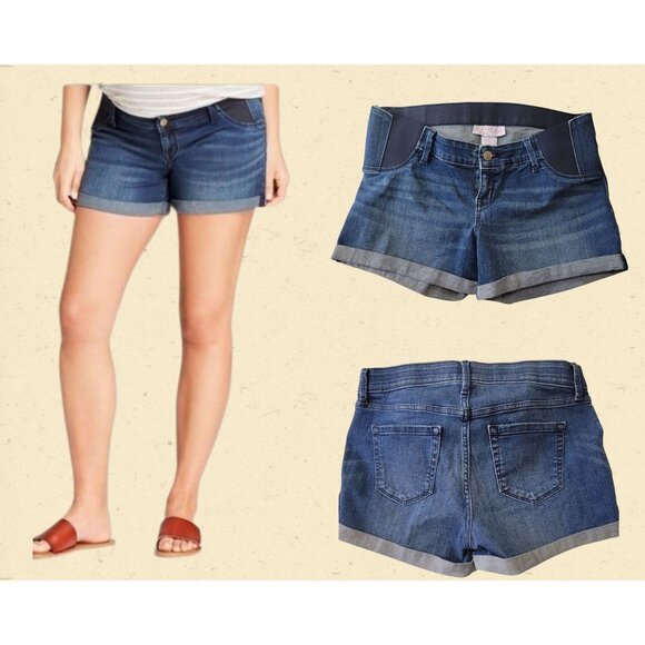 Maternity Inset Panel Midi Jean Shorts Ingrid & Isabel Size 6 - Picture 1 of 6